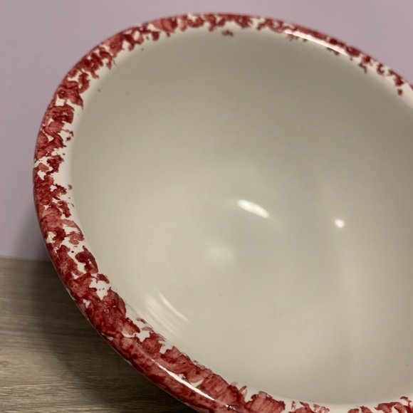 Handmade Chaparral Pottery USA Round Bowl w/Spongeware Rim & Apple Design - Picture 4 of 7